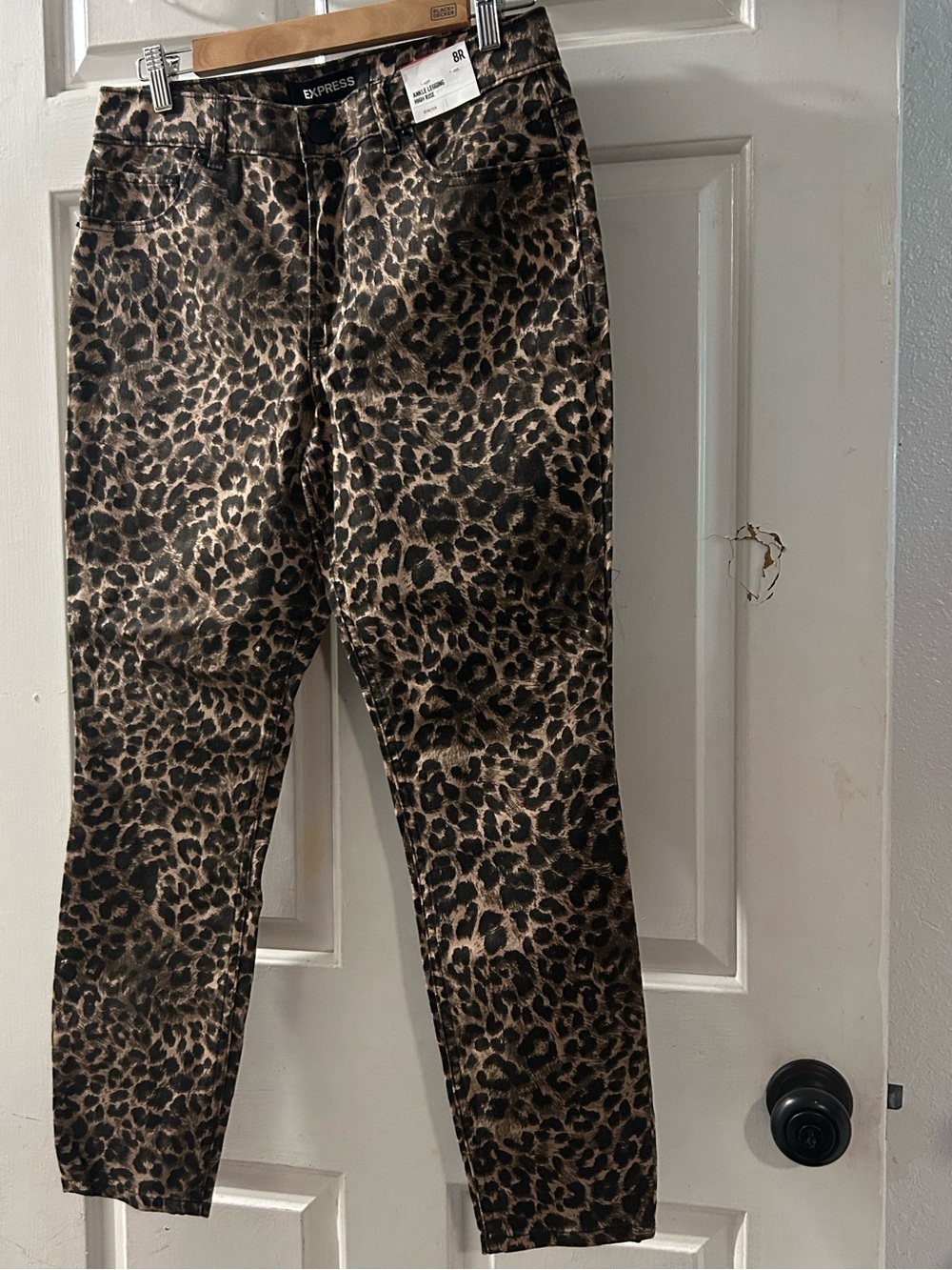 Express Leopard Print Ankle Skinny Jeans in Brown and Black